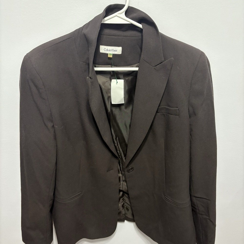 Calvin Klein Women's Black One-Button Business Blazer Jacket Size 12 Women 234